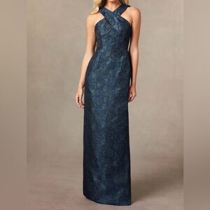 Azazie Upstudio Lennox Dark Navy Sheath Jacquard Dress